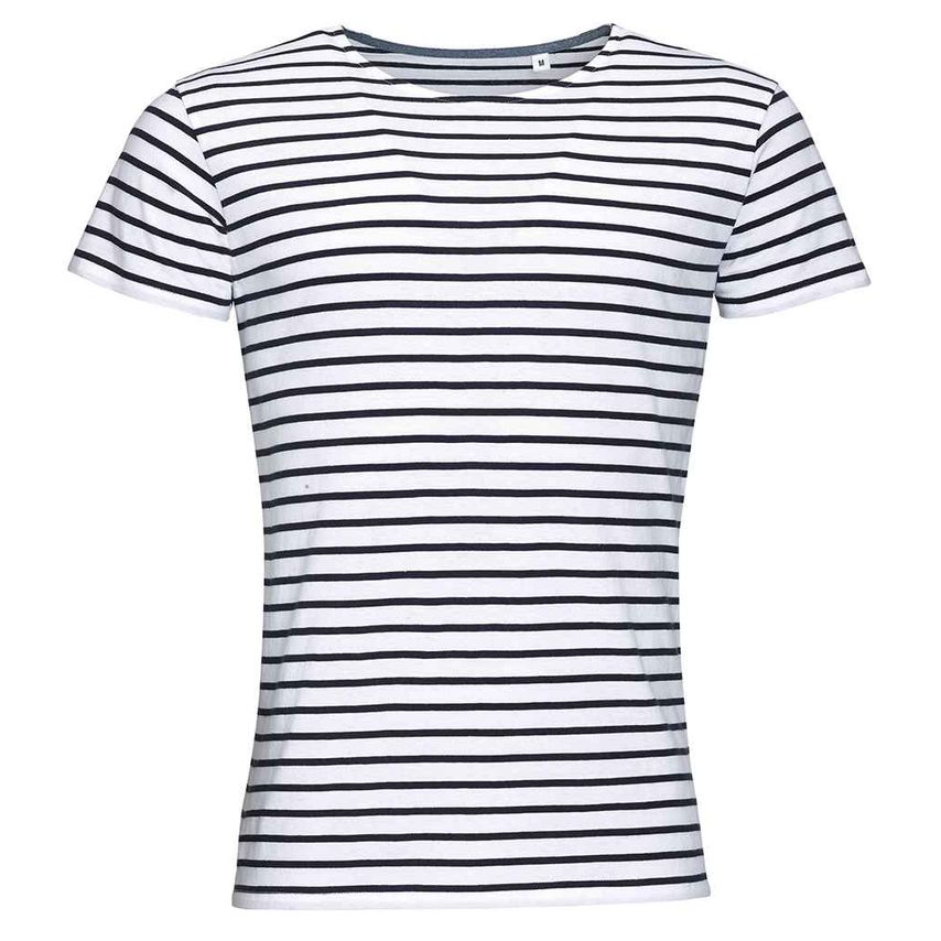 SOL'S miles Striped T-Shirt Mens White/Navy - 01398 WH/NV XL