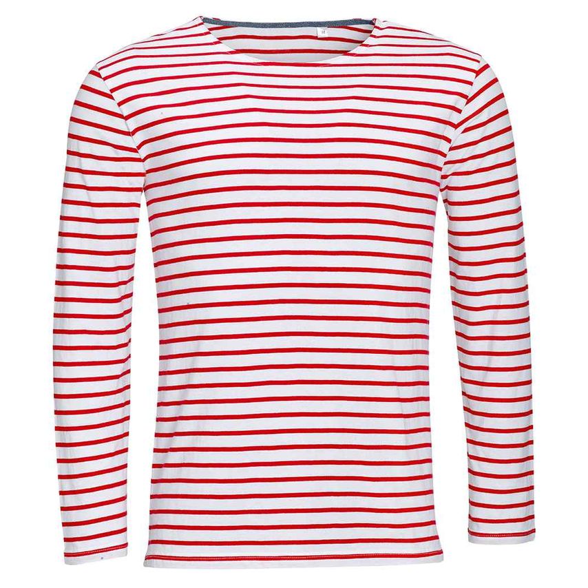 SOL'S Marine Long Sleeve Striped T-Shirt Mens White/Red - 01402 WH/RD L