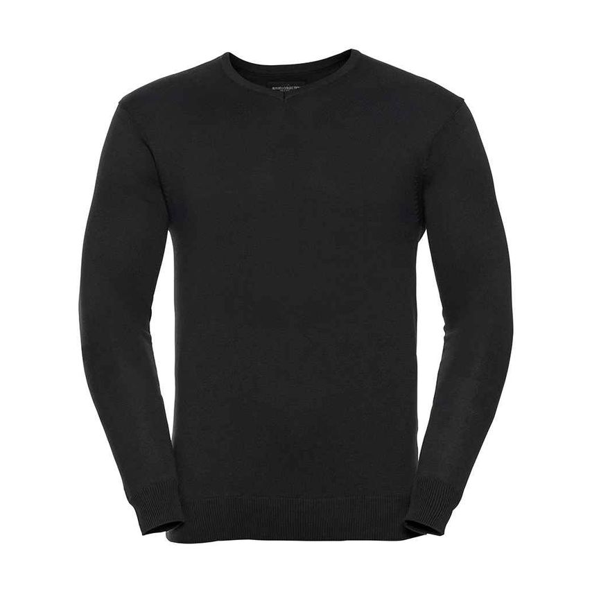 Russell Cotton Acrylic V Neck Sweater Mens Black 710M Black 2XS