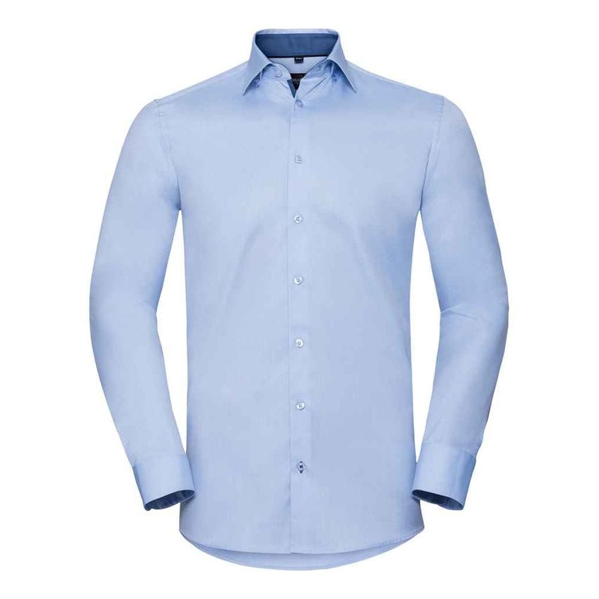 Russell Long Sleeve Contrast Herringbone Shirt Mens Light Blue/Mid Blue - 964M L