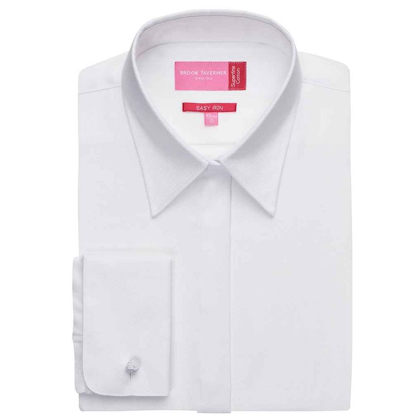 Brook Taverner Ladies Villeta Long Sleeve Herringbone Shirt Ladies White Herring