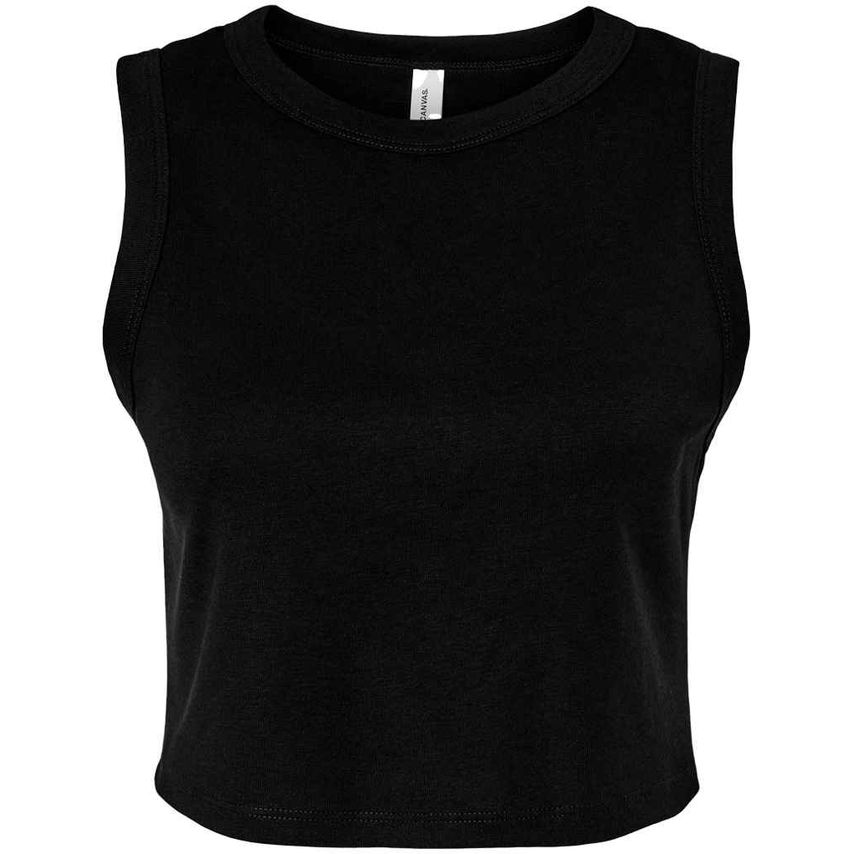 Bella+Canvas Bella Ladies Micro Rib Muscle Crop Tank Top Ladies Solid Black Blen