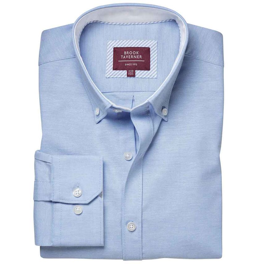 Brook Taverner Lawrence Long Shirt Stretch Oxford Shirt Mens Sky Blue - BK586 SK