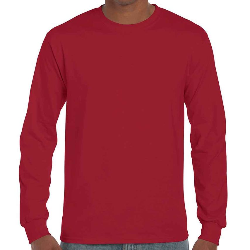 Gildan Ultra Cotton Long Sleeve T-Shirt Mens Cardinal Red - GD14 CDR L