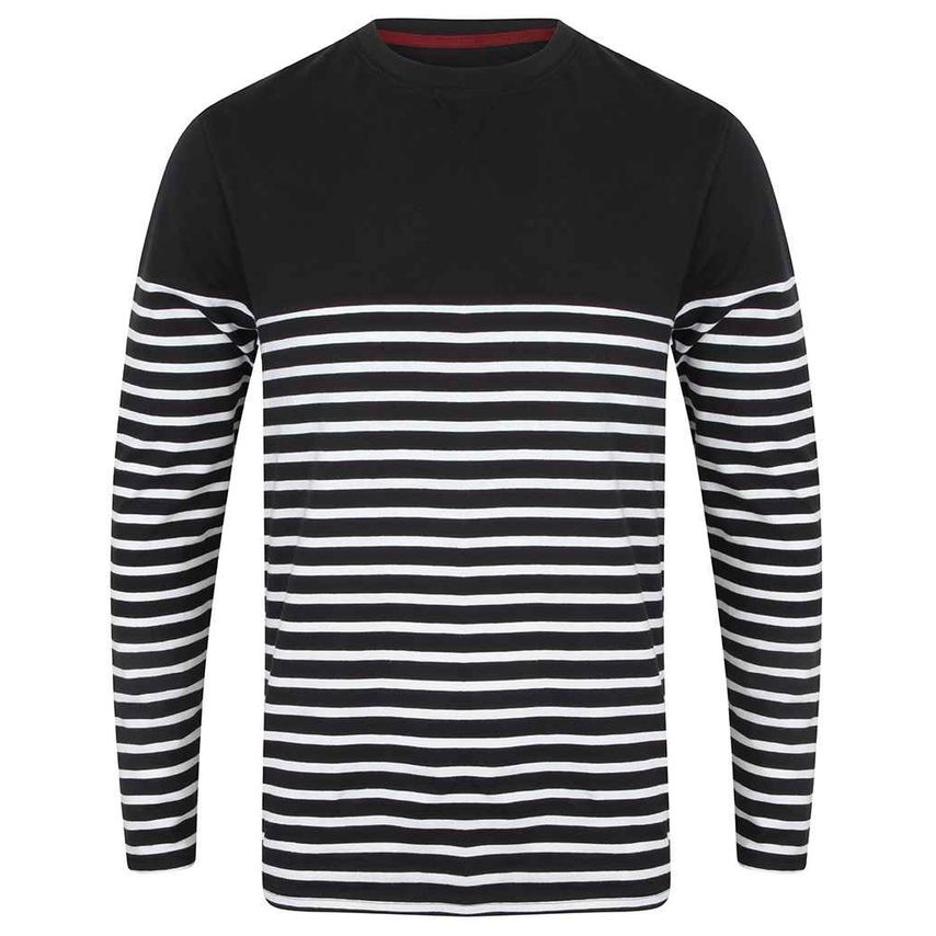 Front Row Unisex Long Sleeve Breton Striped T-Shirt Mens Navy/White - FR134 NV/W