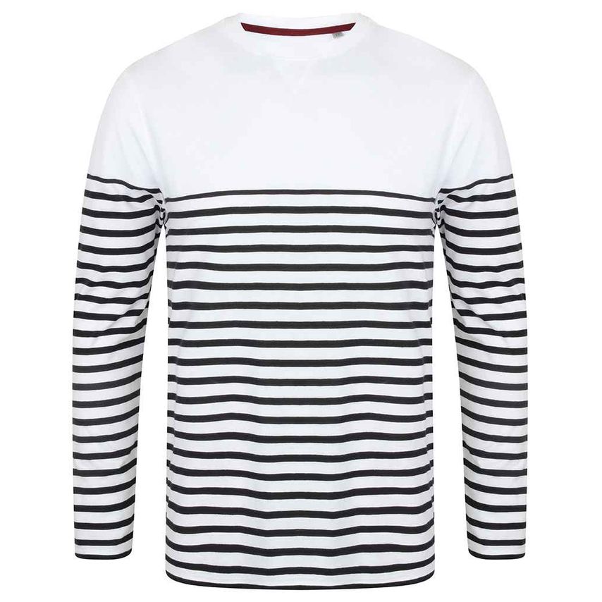 Front Row Unisex Long Sleeve Breton Striped T-Shirt Mens White/Navy - FR134 WH/N