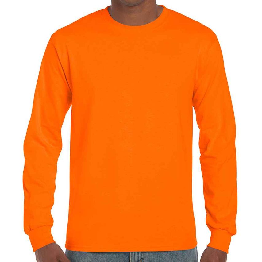 Gildan Ultra Cotton Long Sleeve T-Shirt Mens S Orange - GD14 SYO L