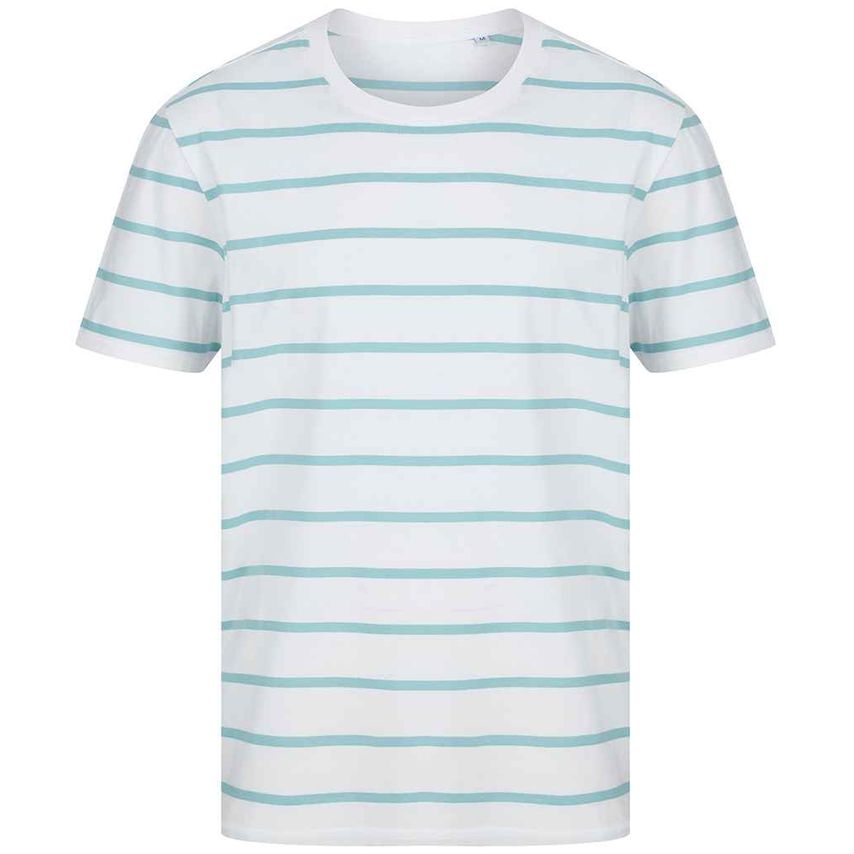 Front Row Striped T-Shirt Mens White/Duck Egg - FR136 WH/DE XS