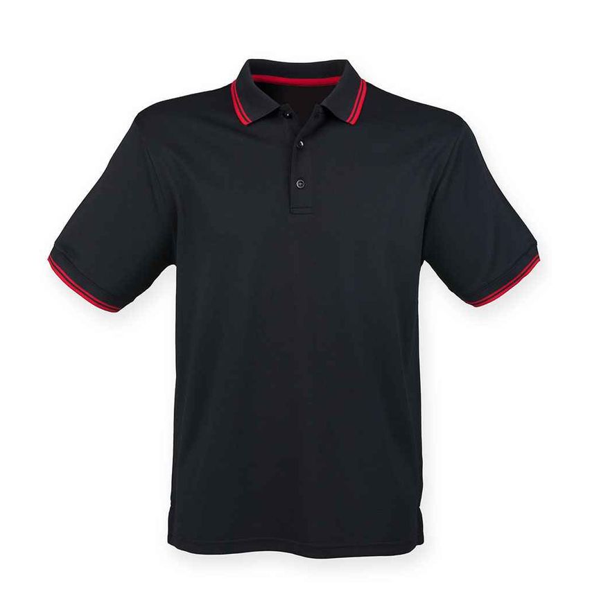 Henbury Coolplus Tipped Polo Shirt Mens Black/Red - H482 BK/RD XL