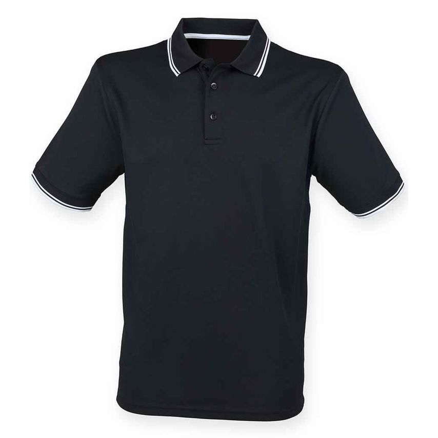 Henbury Coolplus Tipped Polo Shirt Mens Black/White - H482 BK/WH M