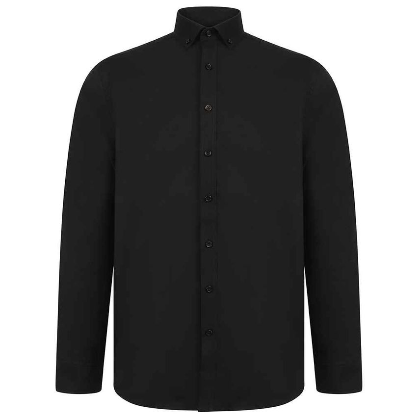 Henbury Modern Long Sleeve Regular Fit Oxford Shirt Mens Black H512R Black 4XL