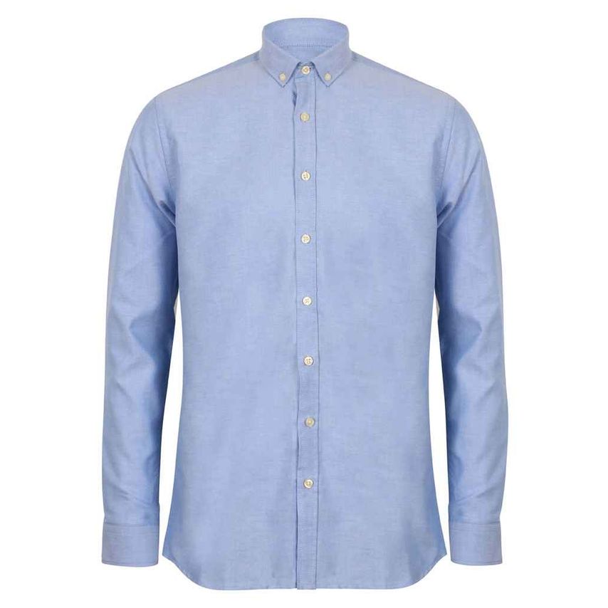 Henbury Modern Long Sleeve Regular Fit Oxford Shirt Mens Blue H512R Blue 4XL