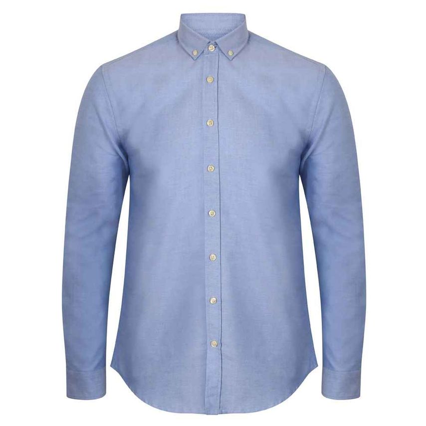 Henbury Modern Long Sleeve Slim Fit Oxford Shirt Mens Blue H512S Blue M