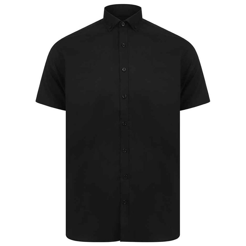 Henbury Modern Short Sleeve Slim Fit Oxford Shirt Mens Black H517S Black XXL