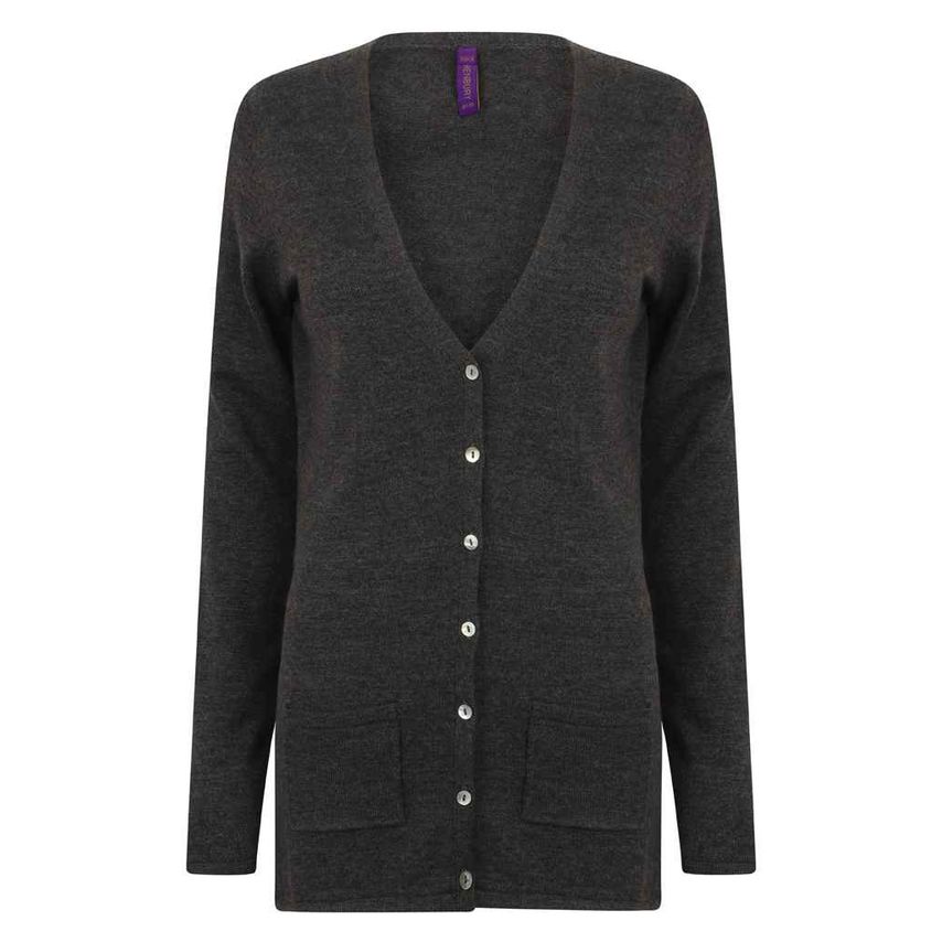 Henbury Ladies Cotton Acrylic V Neck Cardigan Ladies Grey Marl - H723 GYM XL