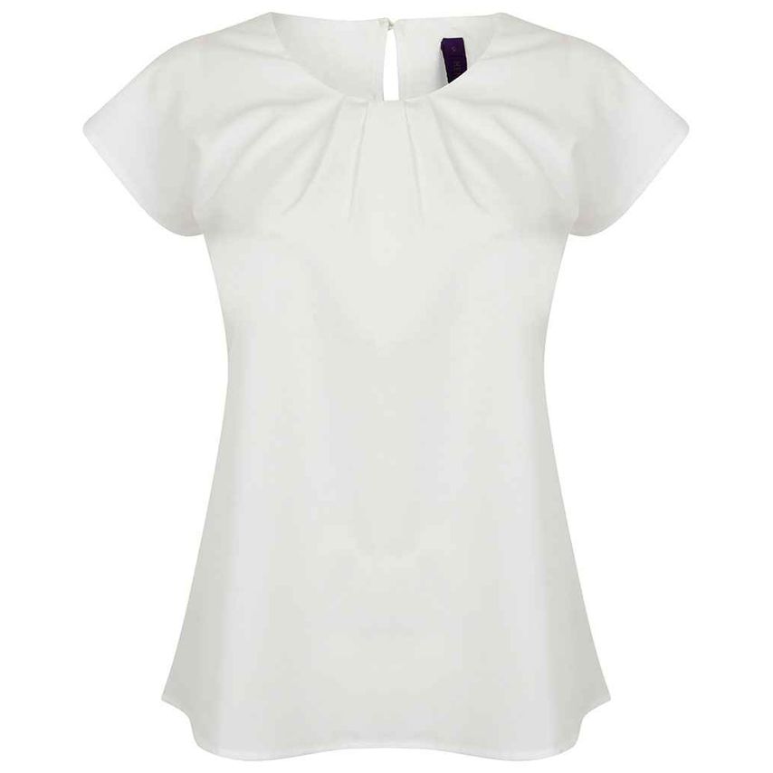 Henbury Ladies Pleat Front Short Sleeve Blouse Ladies White - H597 WHI XS