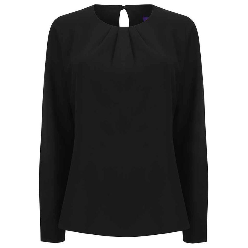Henbury Ladies Pleat Front Long Sleeve Blouse Ladies Black H598 Black 3XL