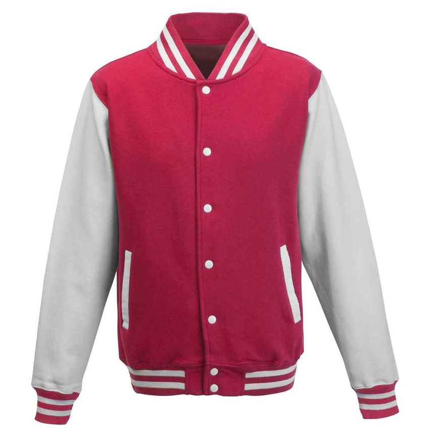 Just Hoods AWDis Varsity Jacket Mens Hot Pink/White - JH043 HP/WH XS