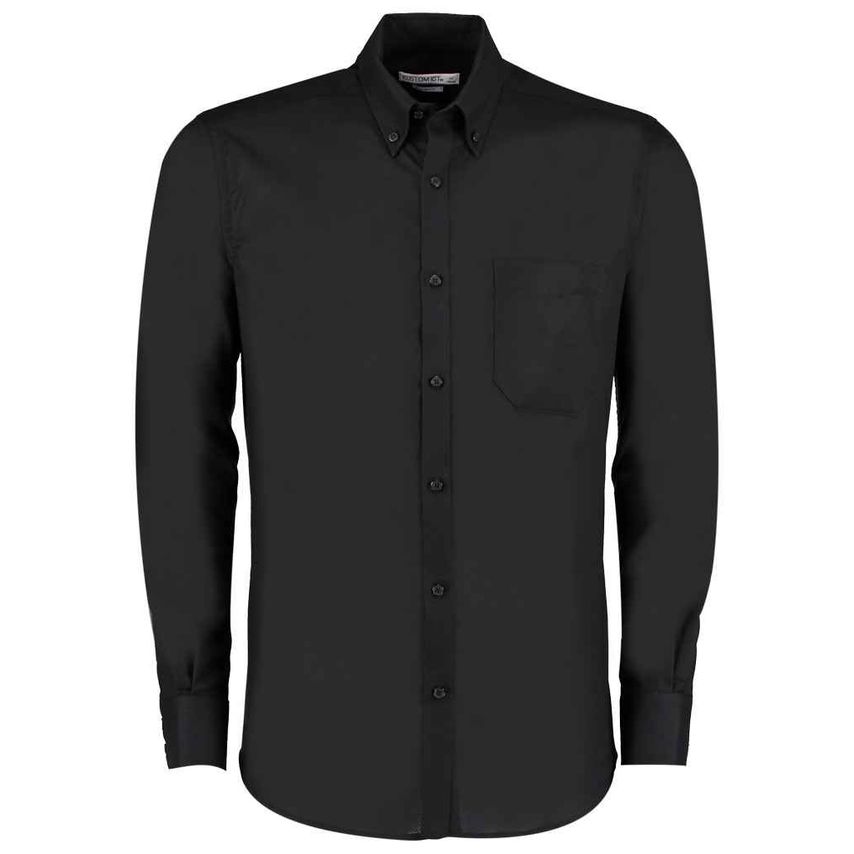 Kustom Kit Long Sleeve Slim Fit Workwear Oxford Shirt Mens Black K184 Black 18