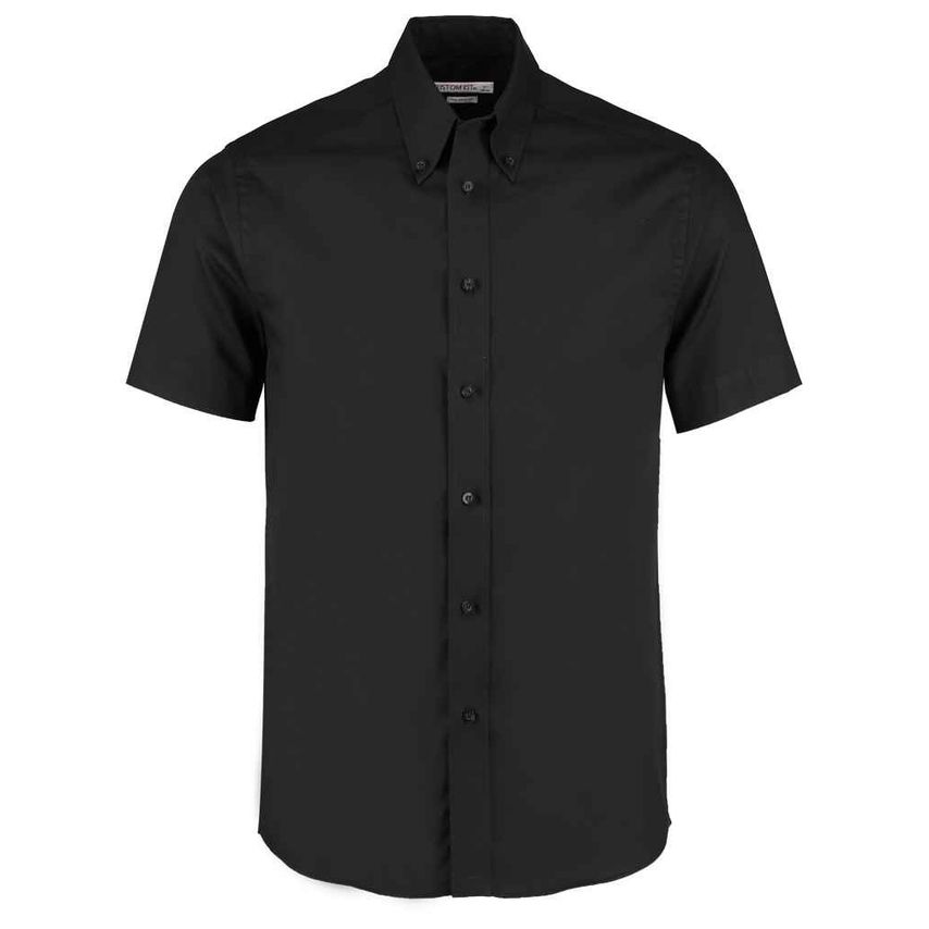 Kustom Kit Premium Short Sleeve Tailored Oxford Shirt Mens Black K187 Black 15.5