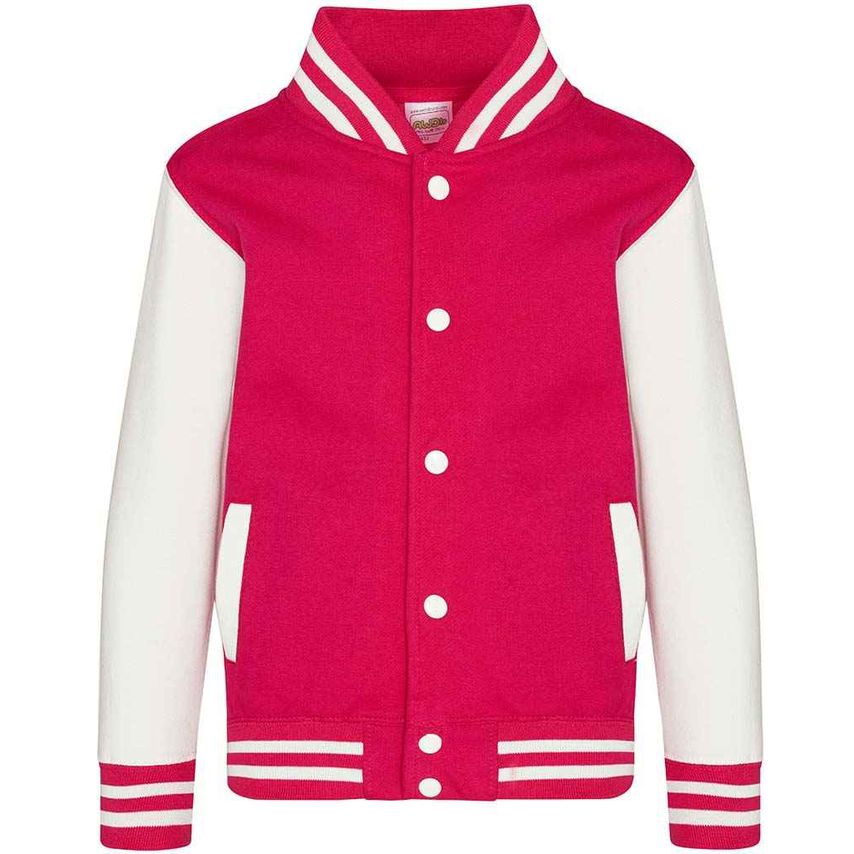Just Hoods AWDis Kids Varsity Jacket Kids Hot Pink/White - JH043B HP/WH 12-13