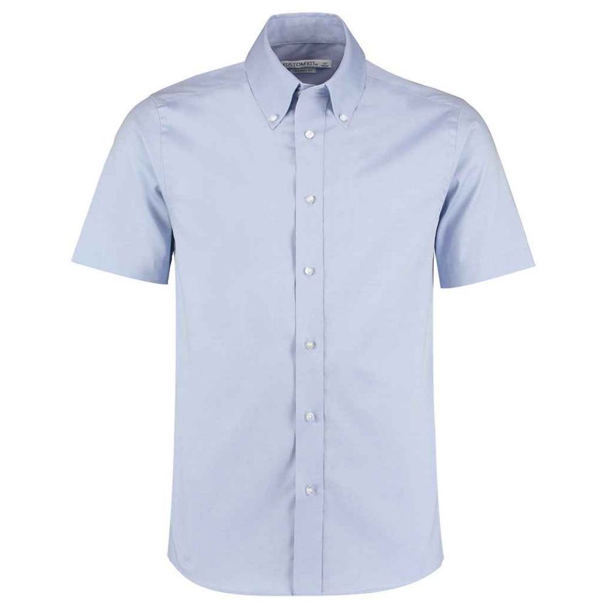 Kustom Kit Premium Short Sleeve Tailored Oxford Shirt Mens Light Blue - K187 LBL