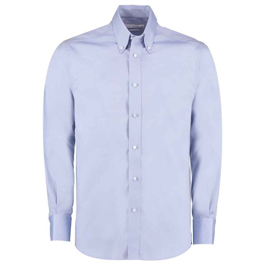 Kustom Kit Premium Long Sleeve Tailored Oxford Shirt Mens Light Blue - K188 LBL