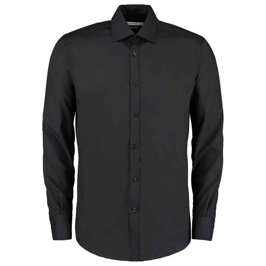 Kustom Kit Long Sleeve Slim Fit Business Shirt Mens Black K192 Black 17