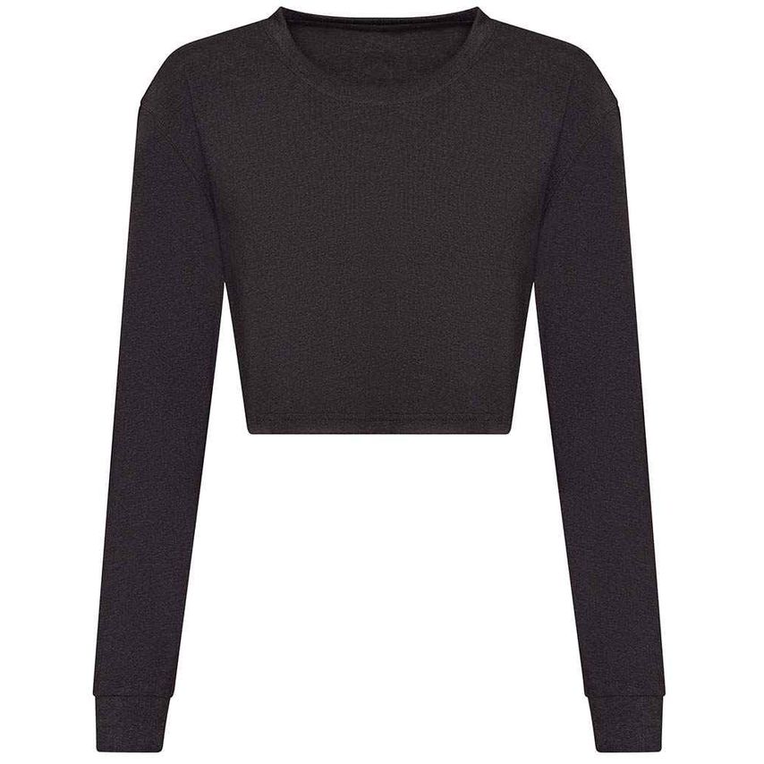 Just Ts AWDis Ladies Long Sleeve Cropped T-Shirt Ladies Heather Black - JT016 HB