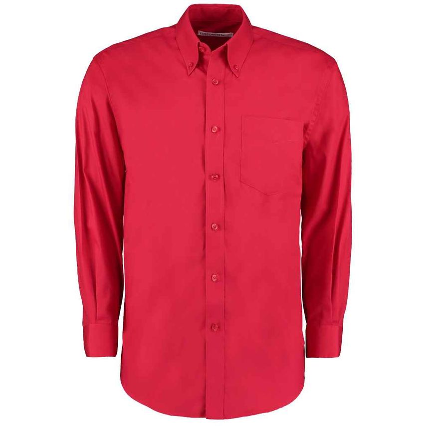 Kustom Kit Premium Long Sleeve Classic Fit Oxford Shirt Mens Red - K105 RED 16.5