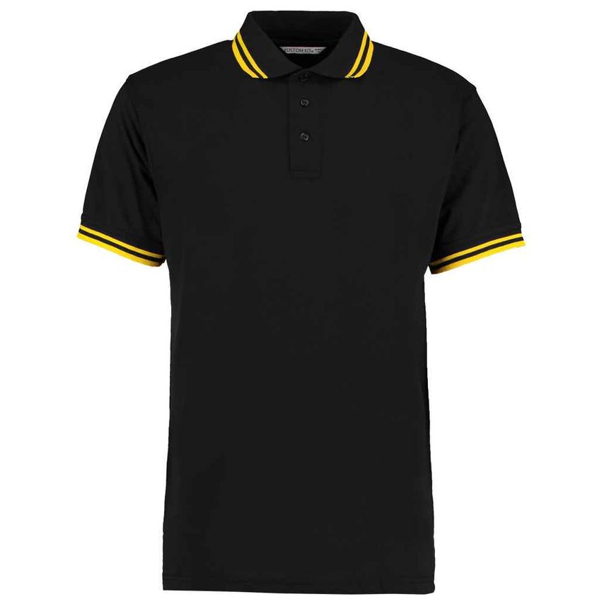 Kustom Kit Contrast Tipped Poly/Cotton Piqu Polo Shirt Mens Black/Yellow - K409