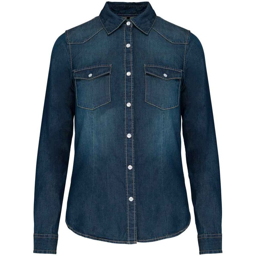 Kariban Ladies Long Sleeve Denim Shirt Ladies Blue Jean - KB518 DNM S