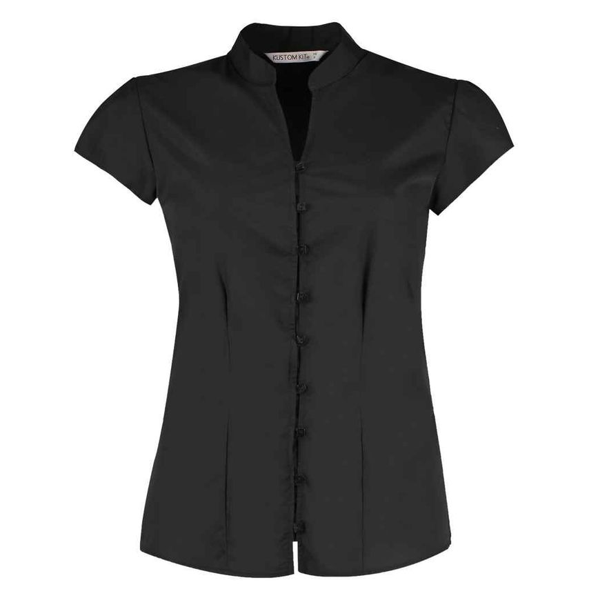 Kustom Kit Ladies Cap Sleeve V Neck Tailored Continental Blouse Ladies Black K72
