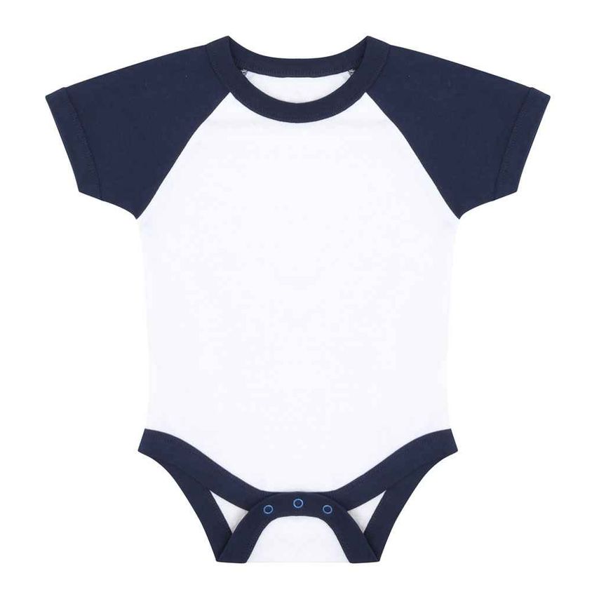 Larkwood Essential Short Sleeve Baby Baseball Bodysuit Infants White/Navy - LW50