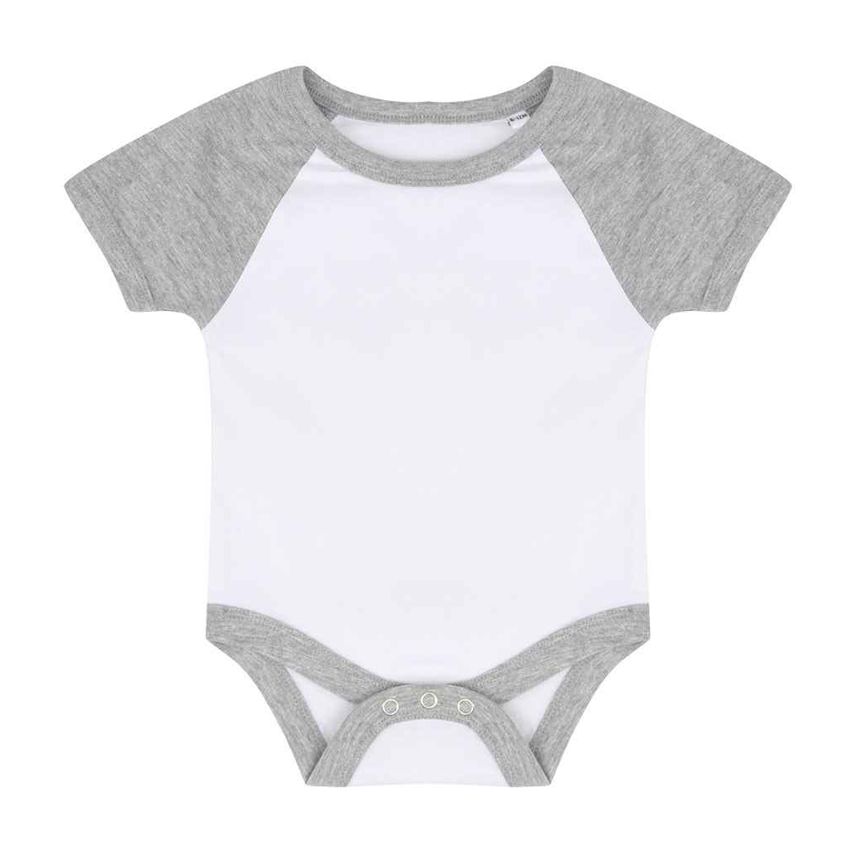 Larkwood Essential Short Sleeve Baby Baseball Bodysuit Infants White/Heather Gre