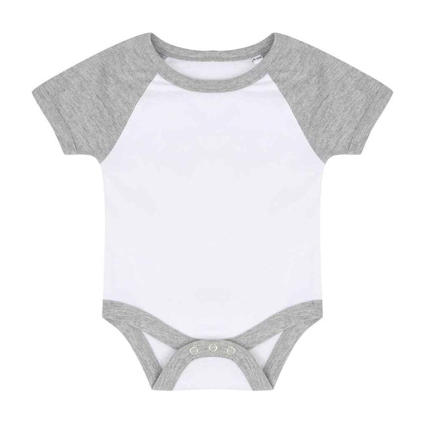 Larkwood Essential Short Sleeve Baby Baseball Bodysuit Infants White/Heather Gre