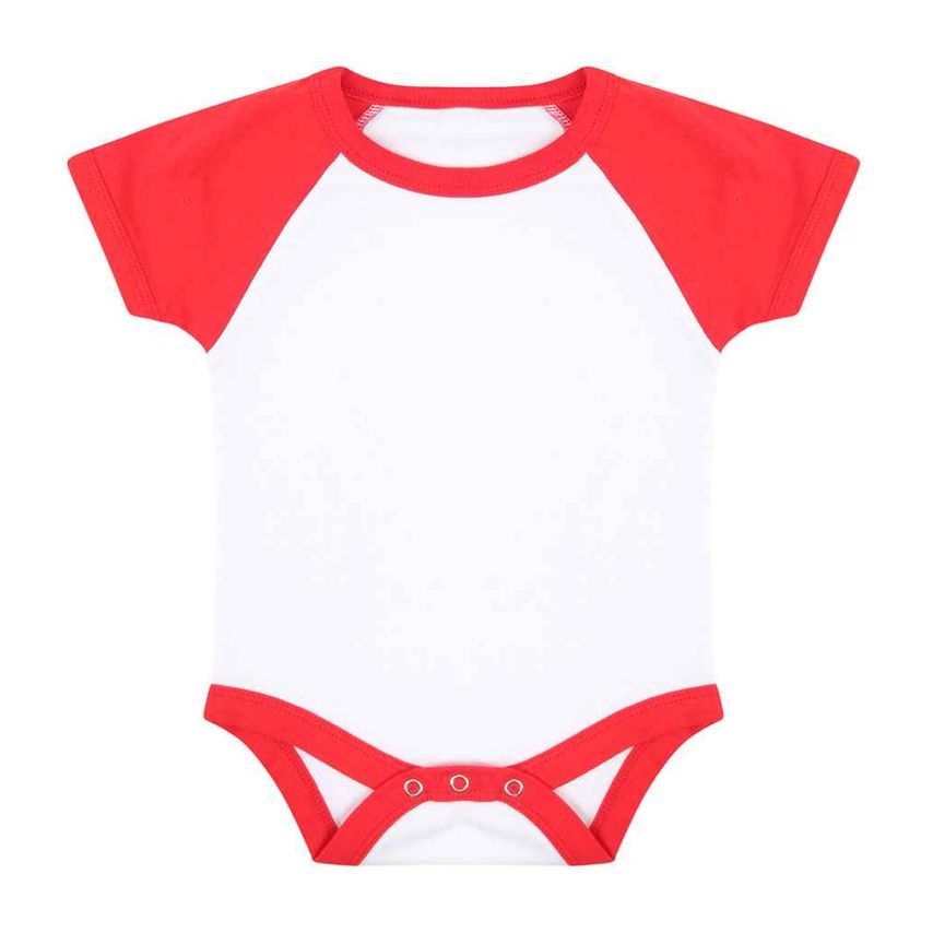 Larkwood Essential Short Sleeve Baby Baseball Bodysuit Infants White/Red - LW502