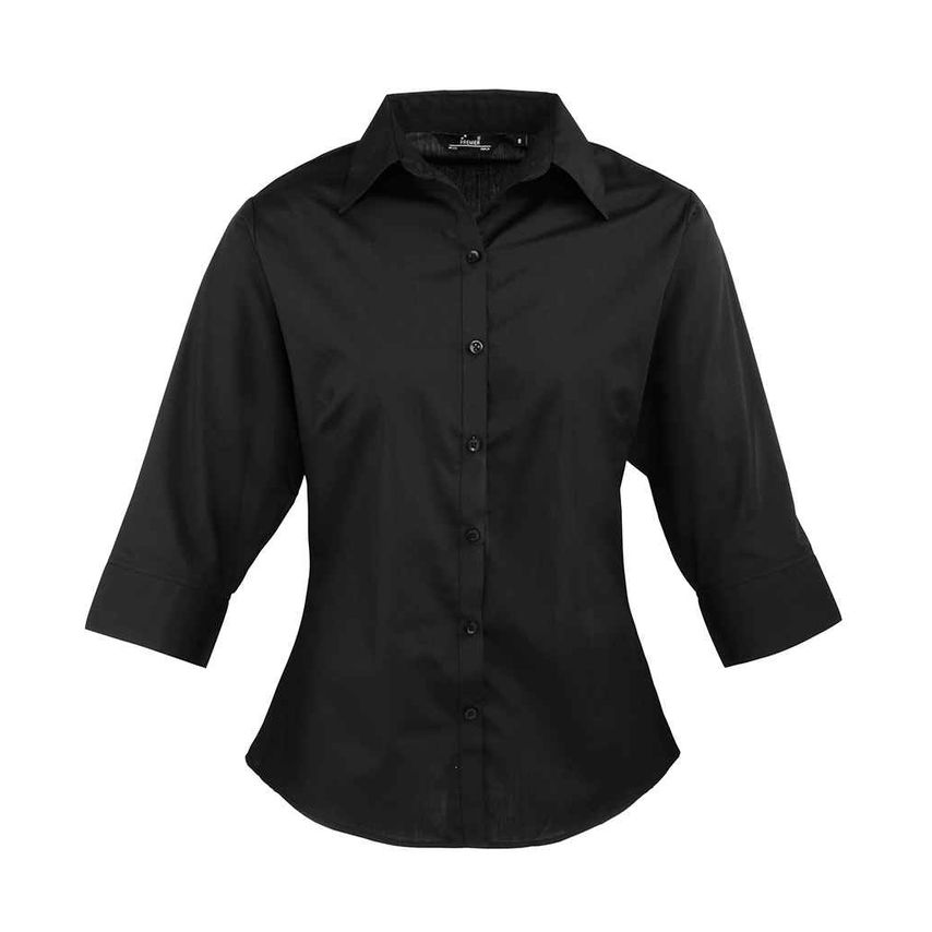 Premier Ladies 3/4 Sleeve Poplin Blouse Ladies Black PR305 Black 18