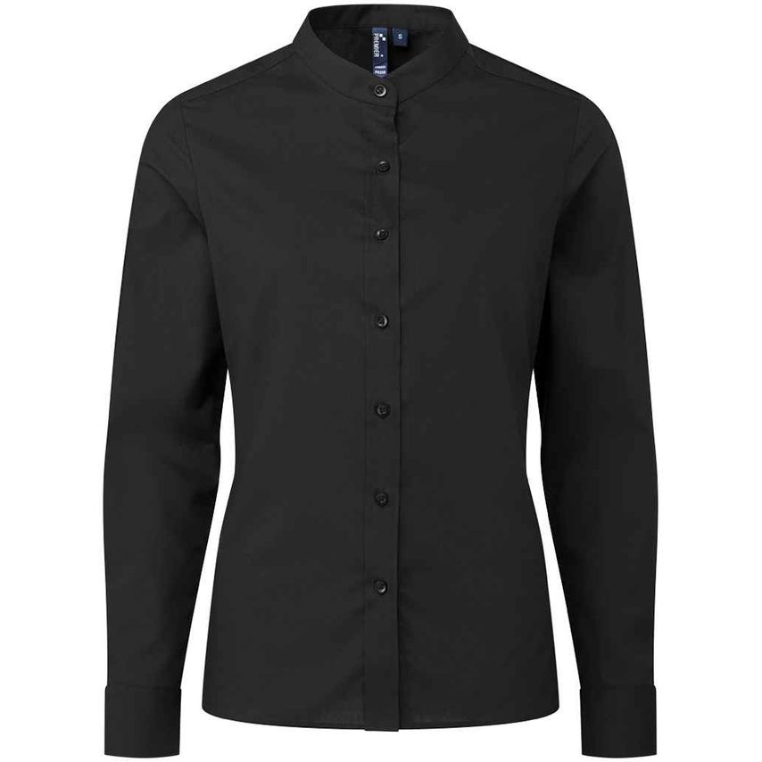 Premier Ladies Banded Collar Grandad Shirt Ladies Black PR358 Black S