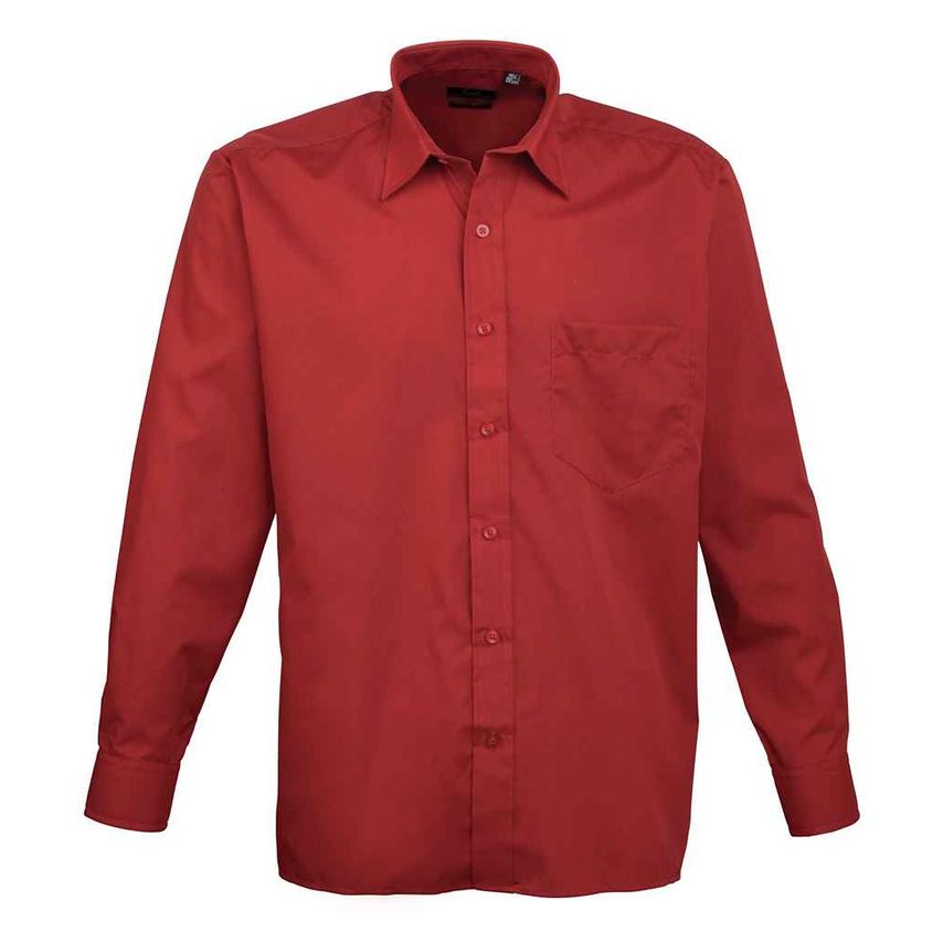 Premier Long Sleeve Poplin Shirt Mens Burgundy - PR200 BUR 15.5