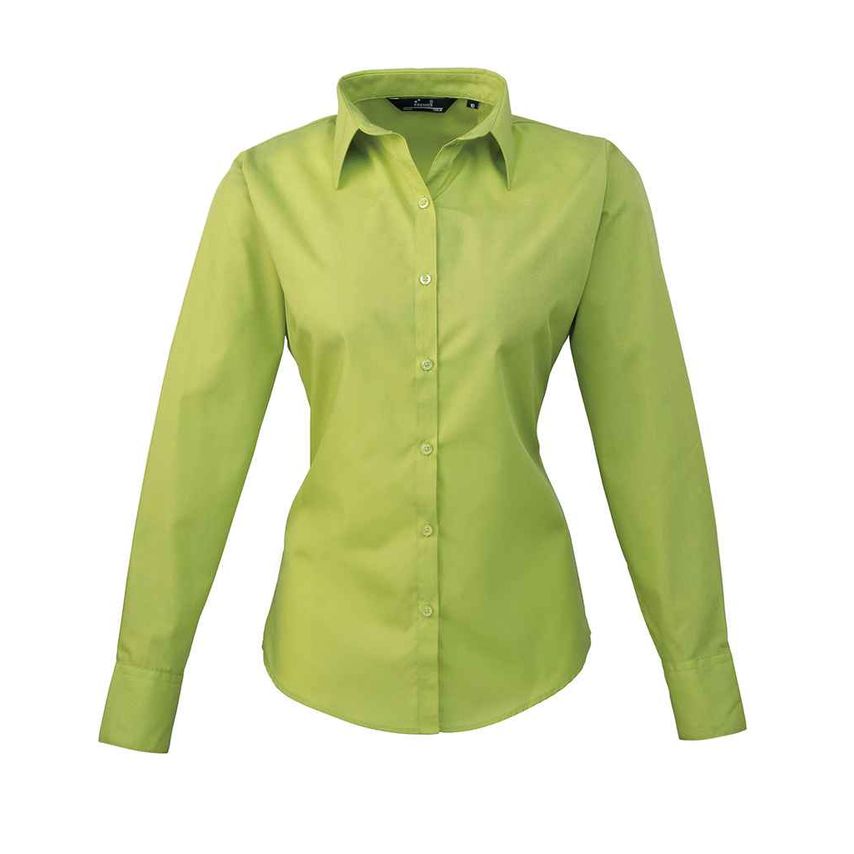 Premier Ladies Long Sleeve Poplin Blouse Ladies Lime Green - PR300 LIM 24