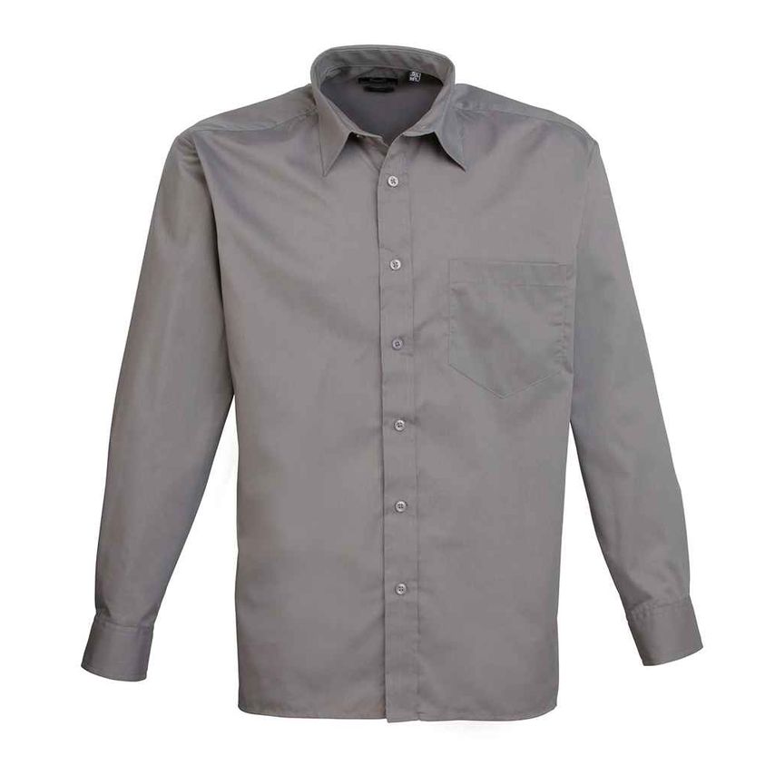 Premier Long Sleeve Poplin Shirt Mens Dark Grey - PR200 DGY 18