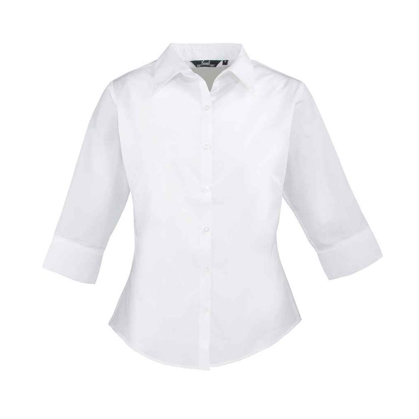 Premier Ladies 3/4 Sleeve Poplin Blouse Ladies White - PR305 WHI 12