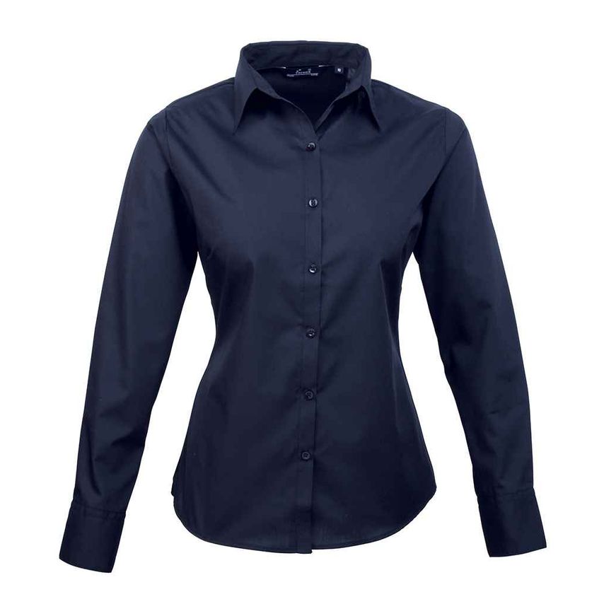 Premier Ladies Long Sleeve Poplin Blouse Ladies Navy - PR300 NAV 18