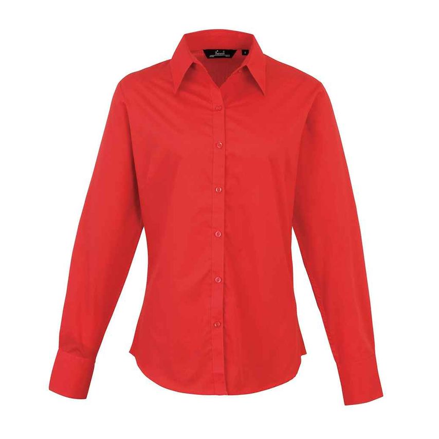 Premier Ladies Long Sleeve Poplin Blouse Ladies Red - PR300 RED 8