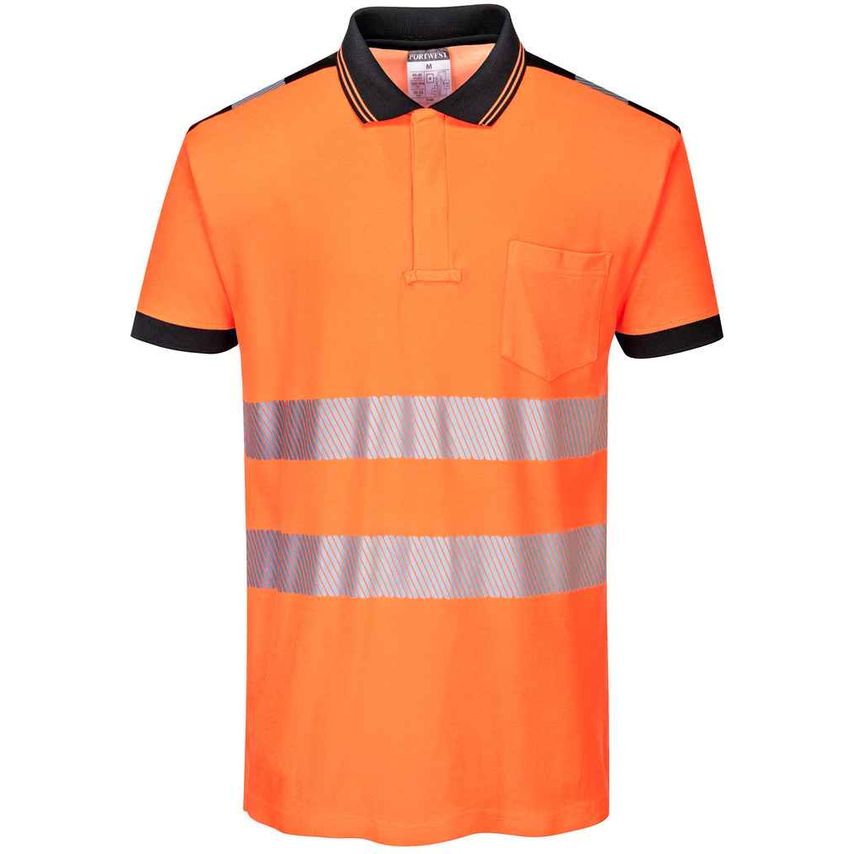 Portwest PW3 Hi-Vis Polo Shirt Mens Orange/Black - PW1003 OR/BK XXL