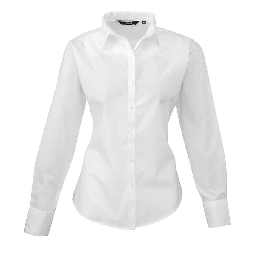 Premier Ladies Long Sleeve Poplin Blouse Ladies White - PR300 WHI 14
