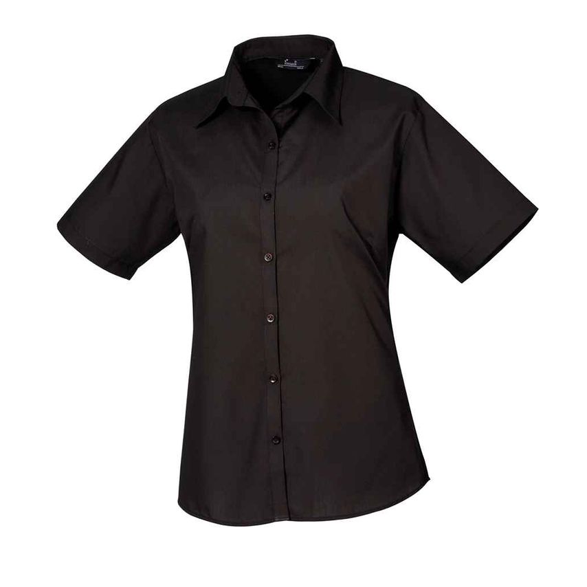 Premier Ladies Short Sleeve Poplin Blouse Ladies Black PR302 Black 22