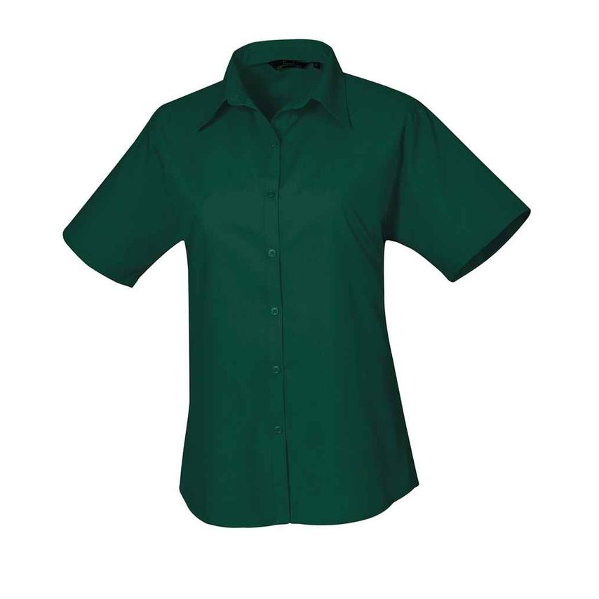 Premier Ladies Short Sleeve Poplin Blouse Ladies Bottle Green - PR302 BOT 16