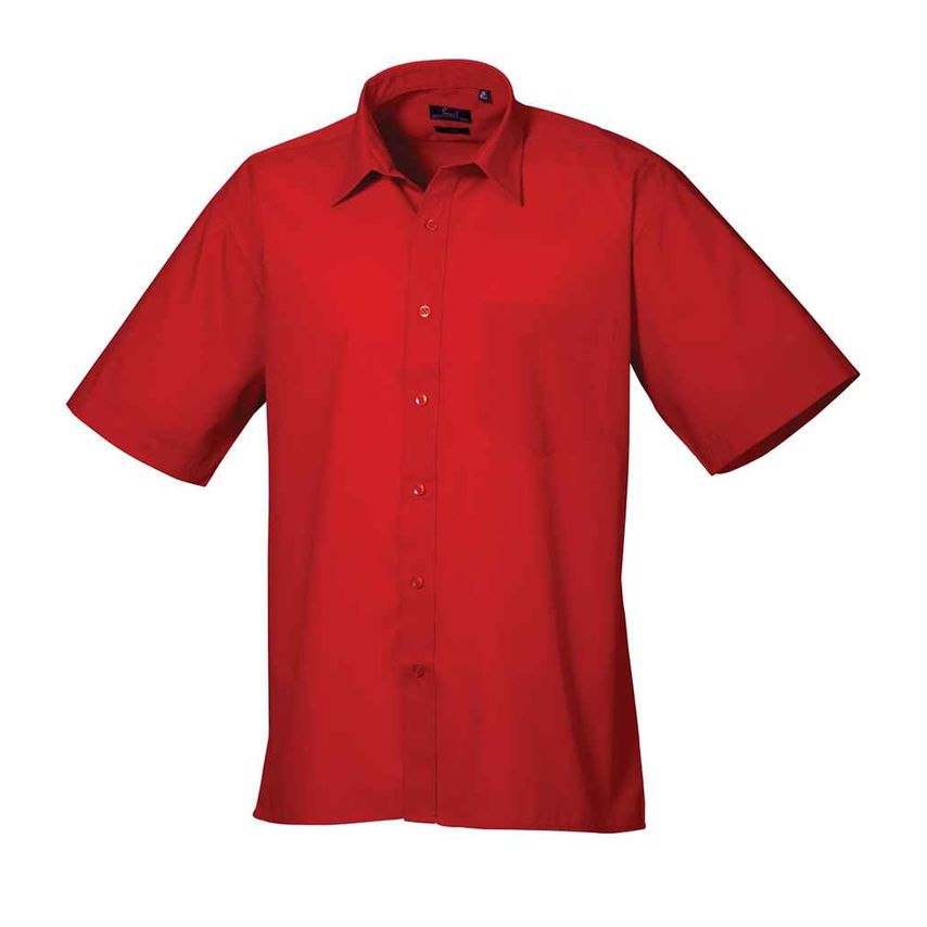 Premier Short Sleeve Poplin Shirt Mens Red - PR202 RED 16.5